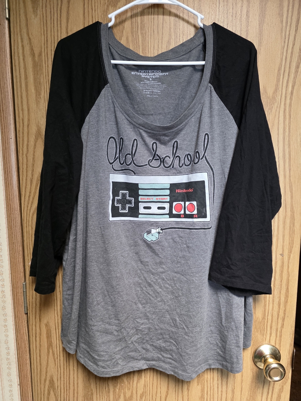 Nintendo Gray and Black Retro Controller Raglan Top